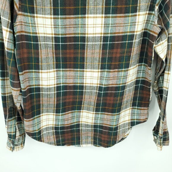 VTG L.L. Bean 100% Cotton Plaid Flannel Button Shirt S/M Cream/Green/Brown - Picture 12 of 16
